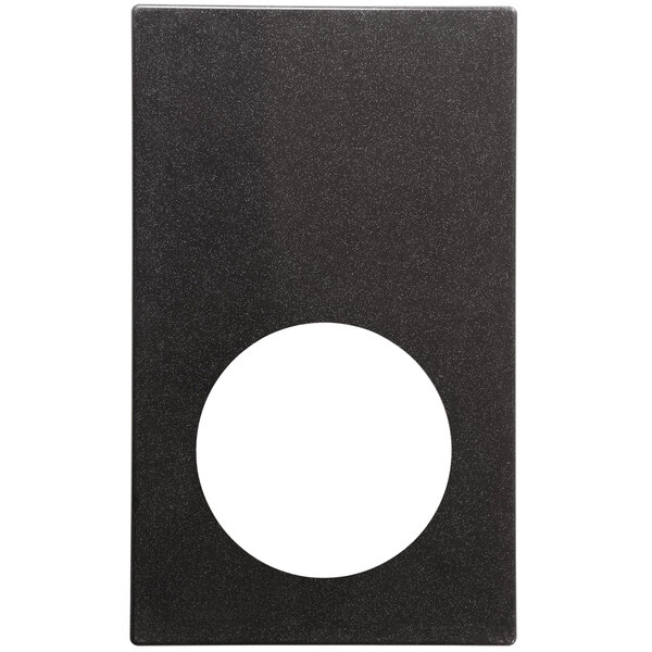 A black rectangular adapter plate with a white circle.