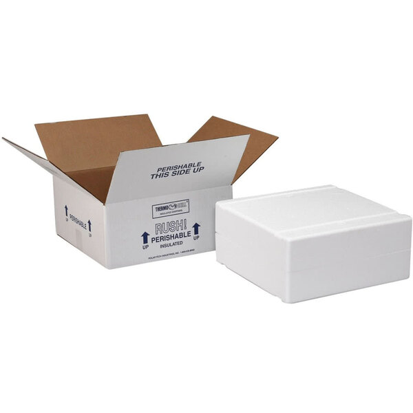 A white Polar Tech insulated shipping box with a lid.