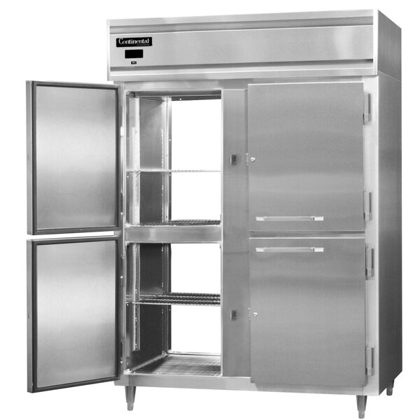 A large stainless steel Continental pass-through refrigerator with two doors.