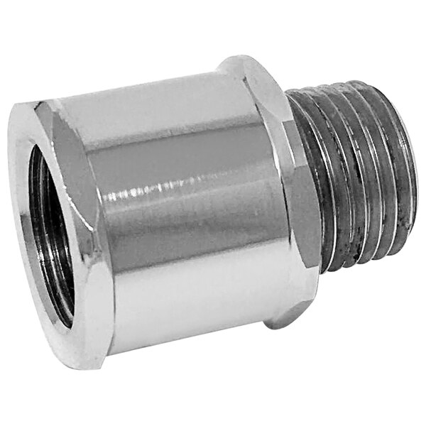 A T&S stainless steel hex swivel assembly with a threaded end.