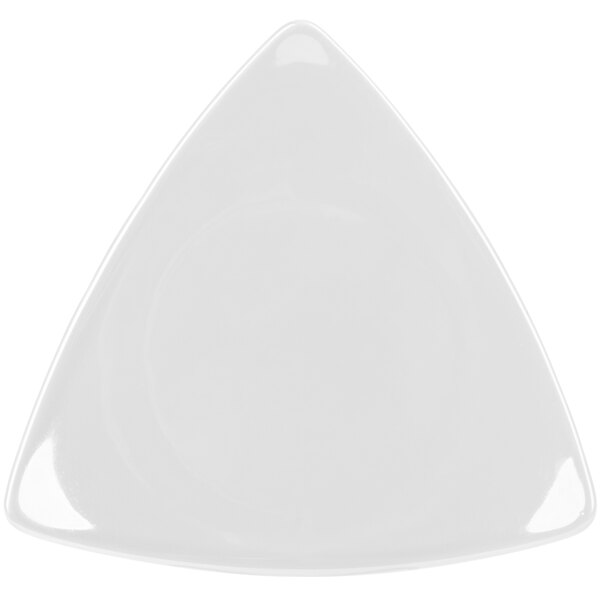 A white triangle shaped CAC Festiware plate.