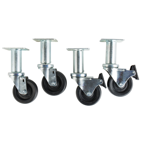 A set of four 4" casters with black rubber wheels.