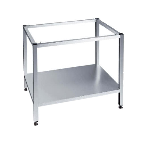 A metal frame with wheels and a stainless steel shelf for an Alto-Shaam Combi Oven.