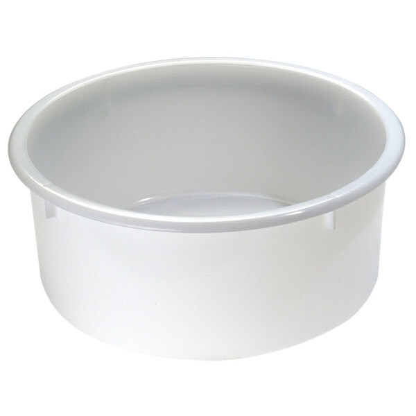 A white plastic bowl with a white rim and a lid.