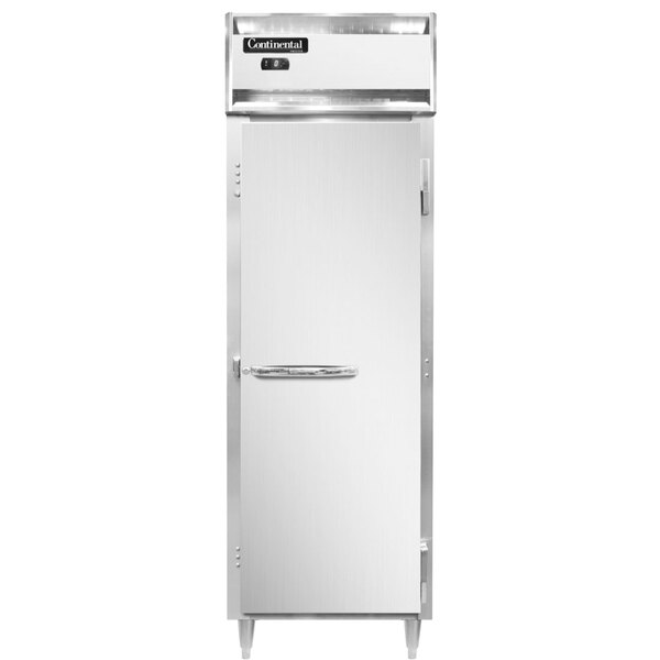 A Continental DL1F reach-in freezer with a white door and handle.