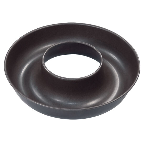 A round black Matfer Bourgeat cake pan with a hole in the center.