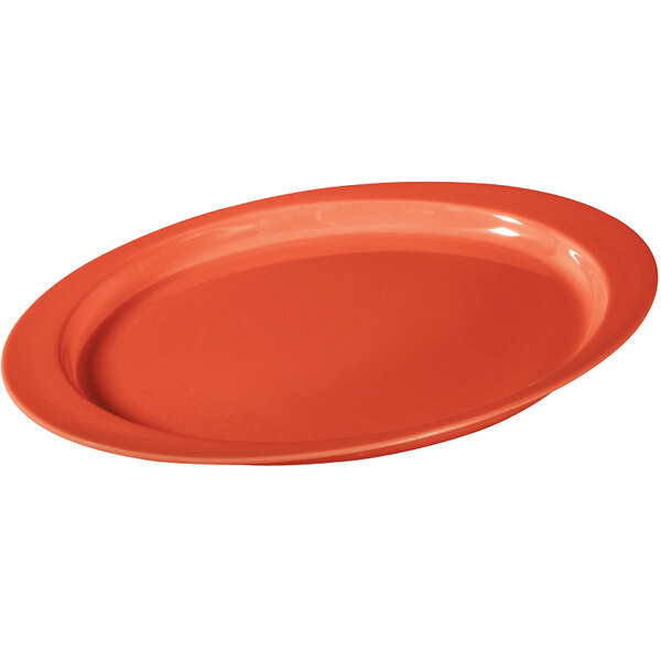 A close-up of a Rio Orange oval melamine platter.
