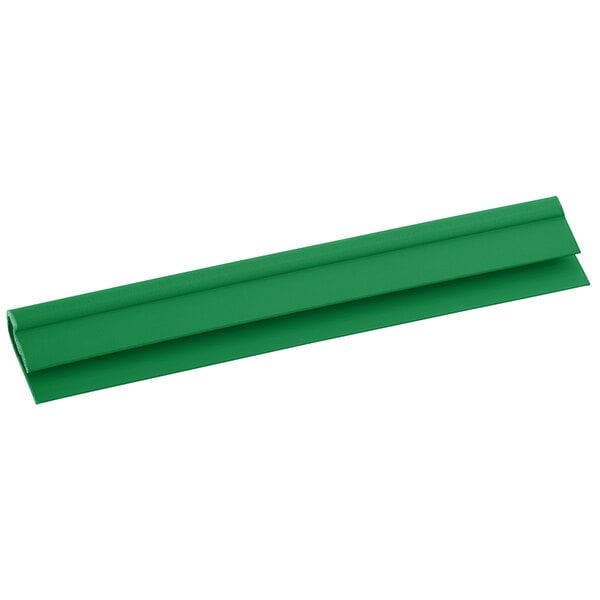 A green rectangular Metro shelf marker with a long handle.