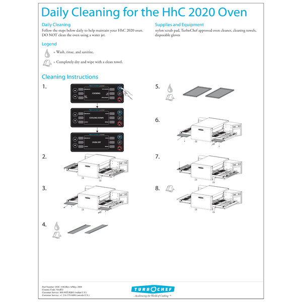 A white poster with instructions for daily cleaning the TurboChef HHC oven.