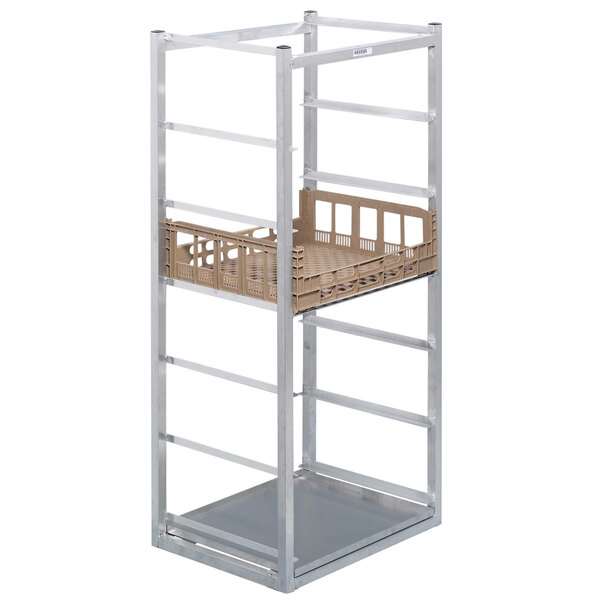 A Channel aluminum shelf rack with a basket on top.