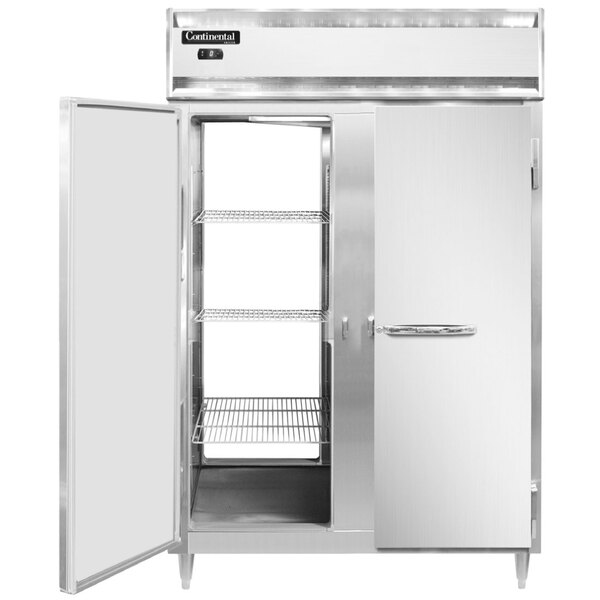 A white Continental pass-through freezer with two open doors.