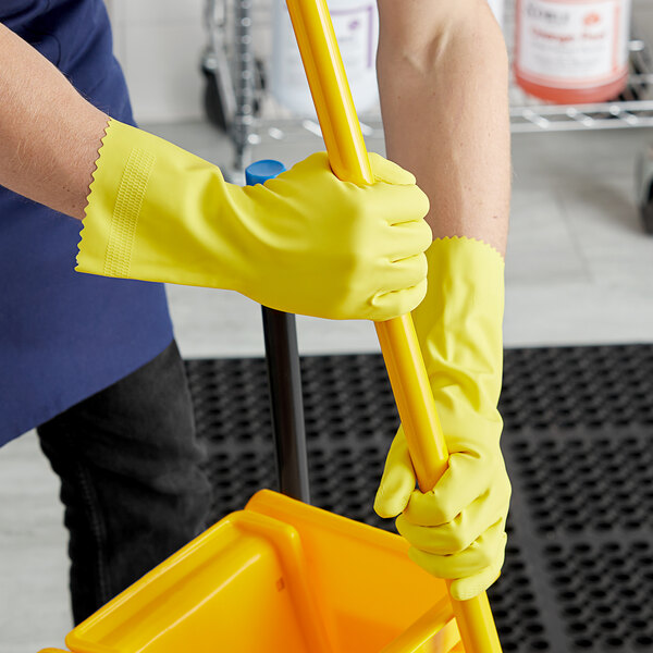 Cordova Latex Rubber Yellow Medium 12" Premium 18 Mil Gloves with Flock Lining - 12/Pack