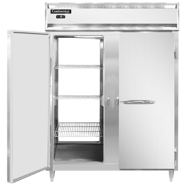 A white Continental pass-through freezer with two open doors.