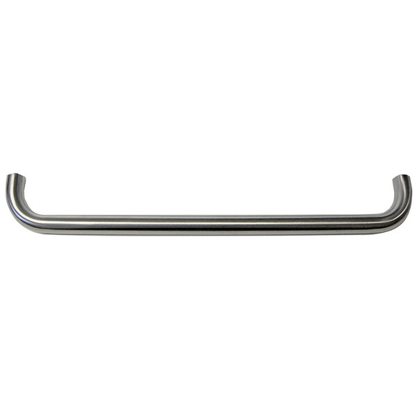 A stainless steel handle for a Crown Verity outdoor grill on a white background.