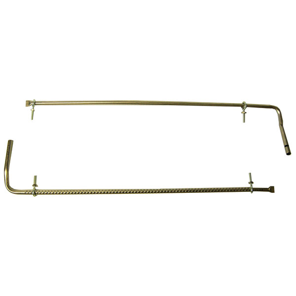 A pair of brass metal rods with a handle on them.