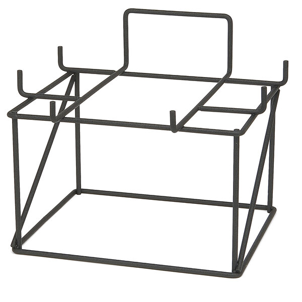 A black metal Grindmaster airpot rack with two shelves on a metal stand.