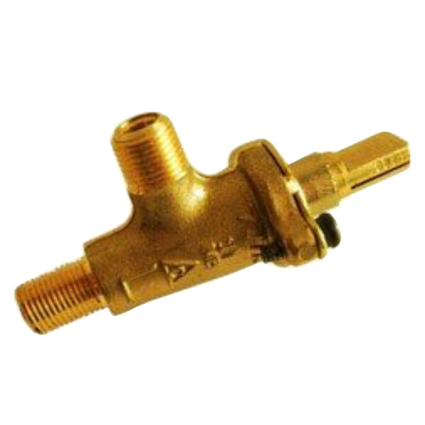 A close-up of a gold and brass Crown Verity natural gas pilot valve control.