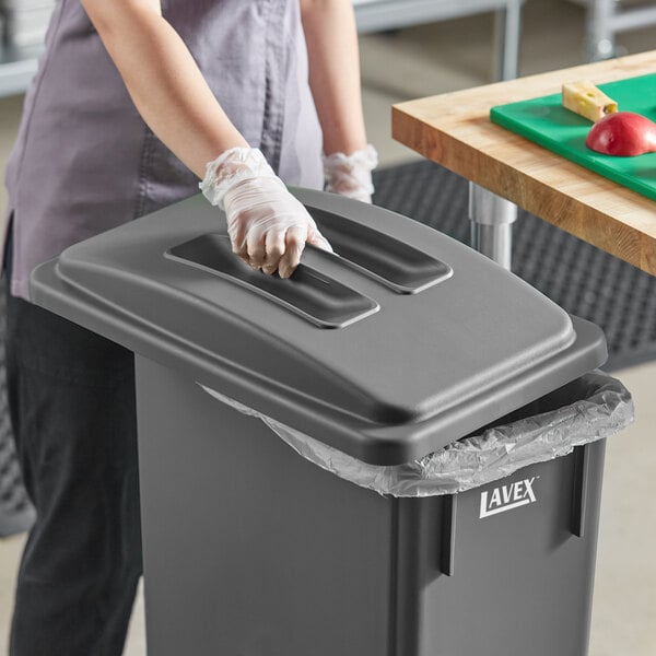 Lavex Gray Slim Rectangular Trash Can Flat Lid with Handle