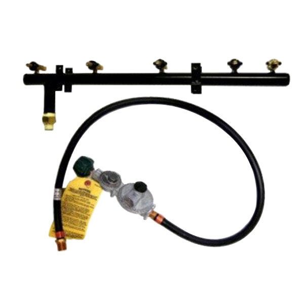 A Crown Verity natural gas to liquid propane conversion kit with a gas hose and valve.