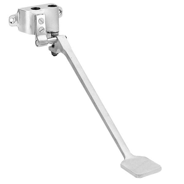 A Fisher stainless steel wall valve with a long silver metal handle.