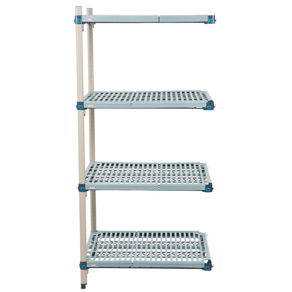A MetroMax Q add on unit with four metal shelves.