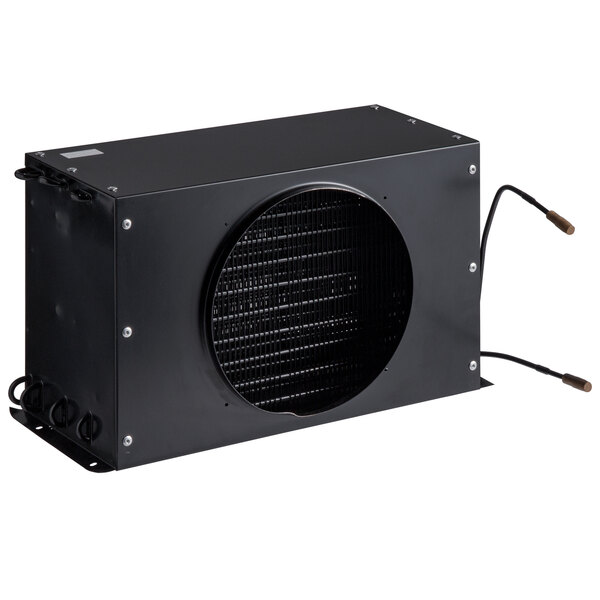 A black Avantco condenser coil box with a round vent.