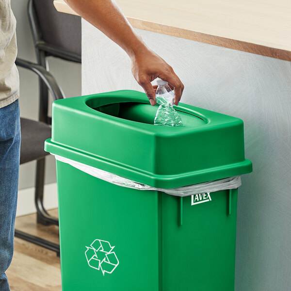 Lavex Green Slim Rectangular Trash Can Drop Shot Lid