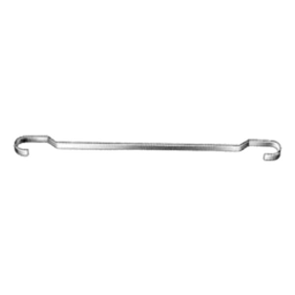 A Lakeside wastebasket adapter bar, a long metal object with curved ends.