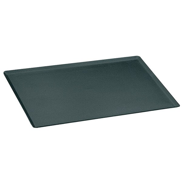 A black rectangular Matfer Bourgeat carbon steel sheet pan.