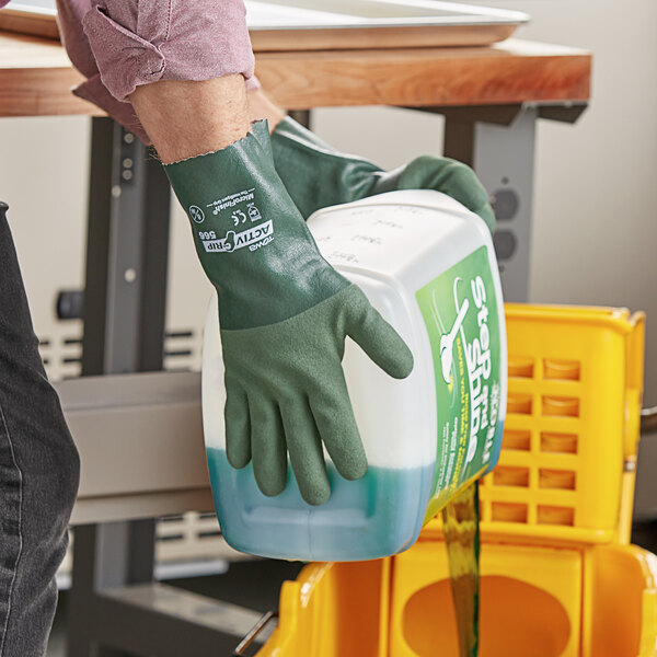 Cordova ActivGrip Nitrile Green Extra Large 12" 13 Gauge Gloves with Polyester/Cotton Lining and MicroFinish Grip - Vendpacked