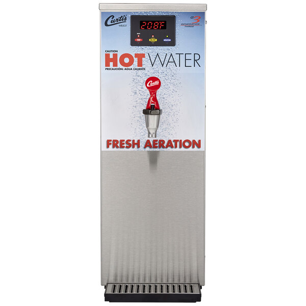 A Curtis hot water dispenser with a digital display and tap.
