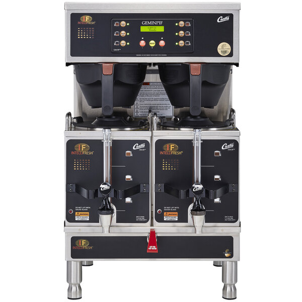 A Curtis G3 Gemini IntelliFresh coffee machine with two satellite containers on top.