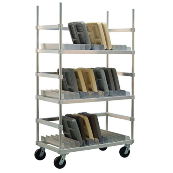 A Lakeside metal drying rack with several trays on it.