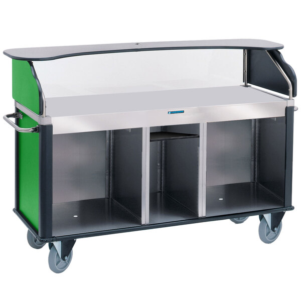 A green and black Lakeside vending cart with a flat countertop.
