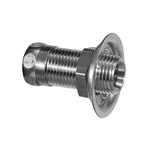 A stainless steel Fisher 1/2" male close nipple threaded pipe fitting.
