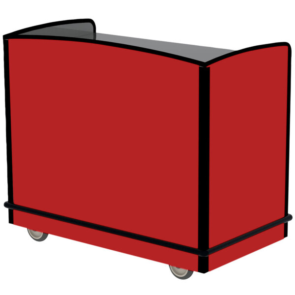 A Lakeside stainless steel full-service hydration cart with red laminate finish and black trim.