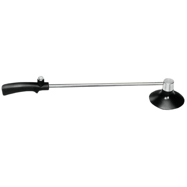 A long silver metal rod with a black handle.