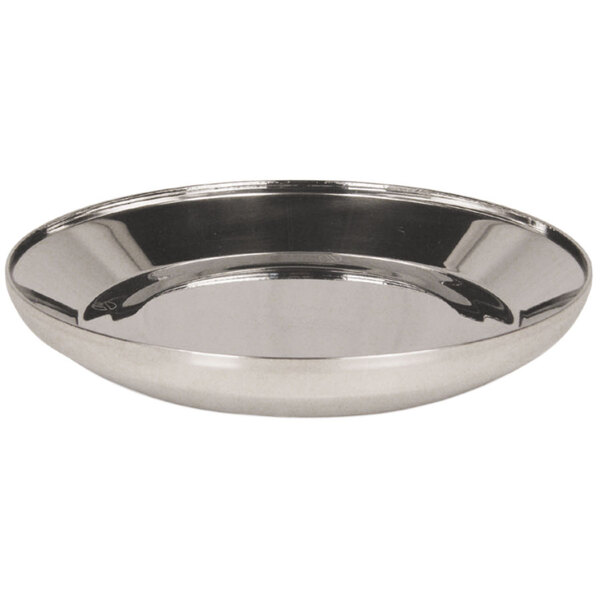 A silver Lakeside stainless steel bowl with a rim.