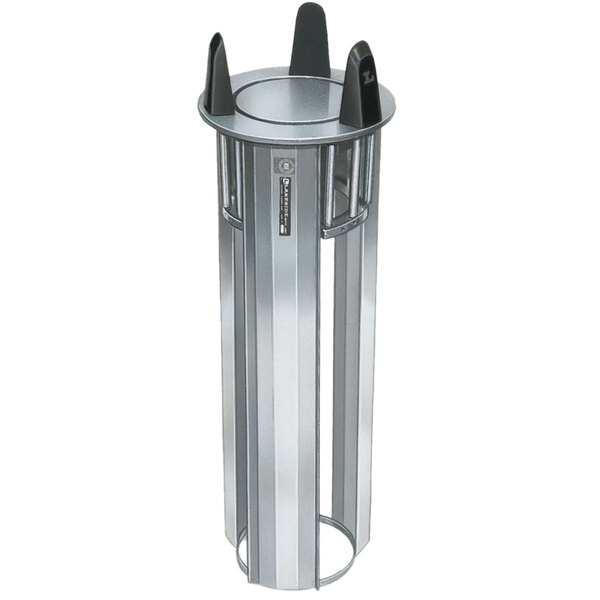 A silver metal Lakeside unheated drop in dish dispenser with black spikes.