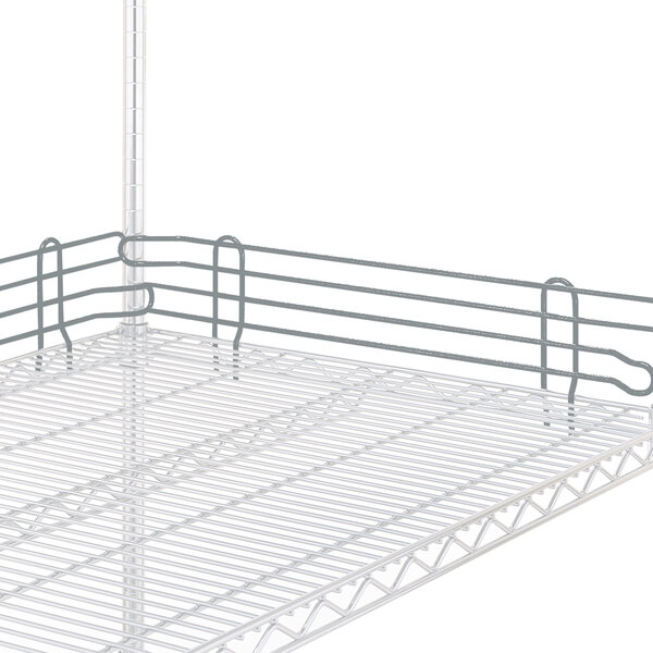 A Metro Super Erecta wire shelf ledge with a metal rod on it.