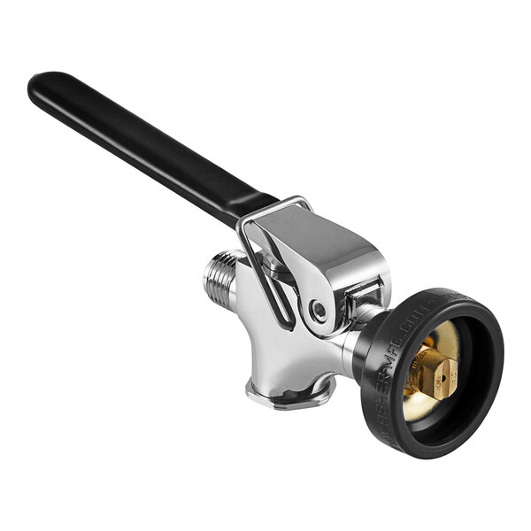 A black and silver metal Fisher Jet Spray Valve with a black handle.