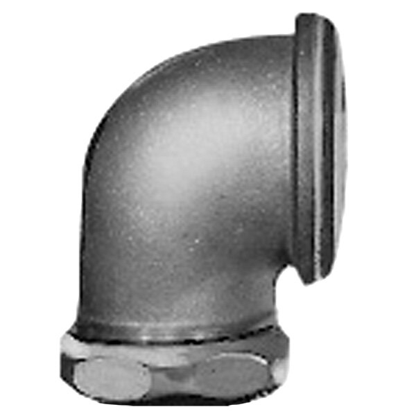 A black pipe fitting with a white cap on the end.