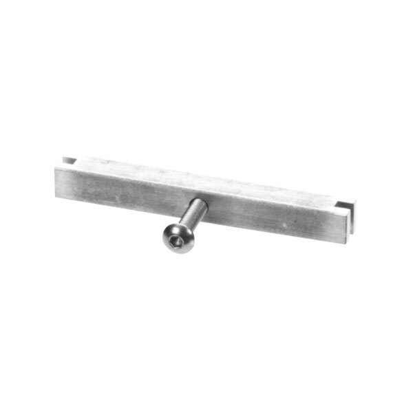 A metal bar with a screw attached to a stainless steel Fisher Waste Valve Vandal-Resistant Kit.