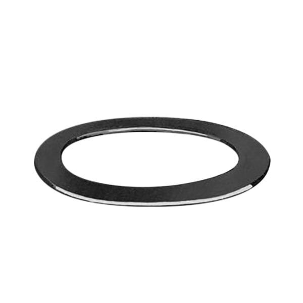 A black oval washer with a white strip.