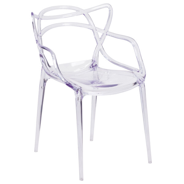 A Flash Furniture clear polycarbonate outdoor side chair.