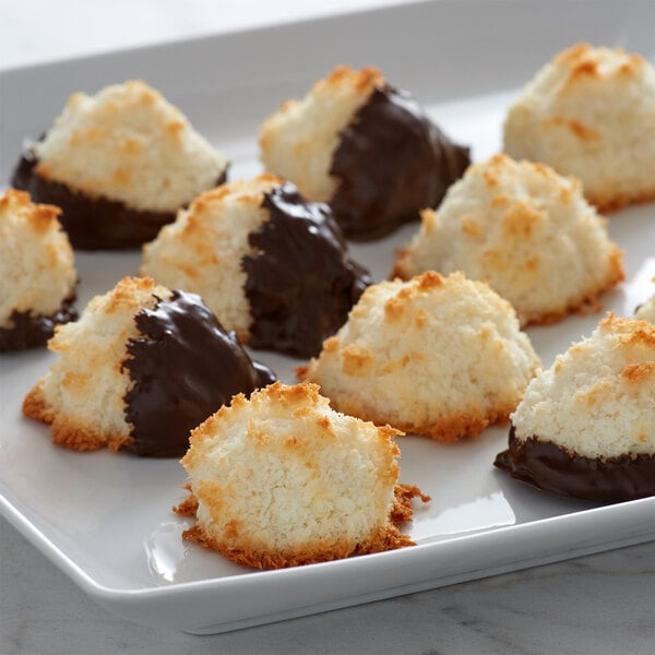 A close up of a coconut macaroon