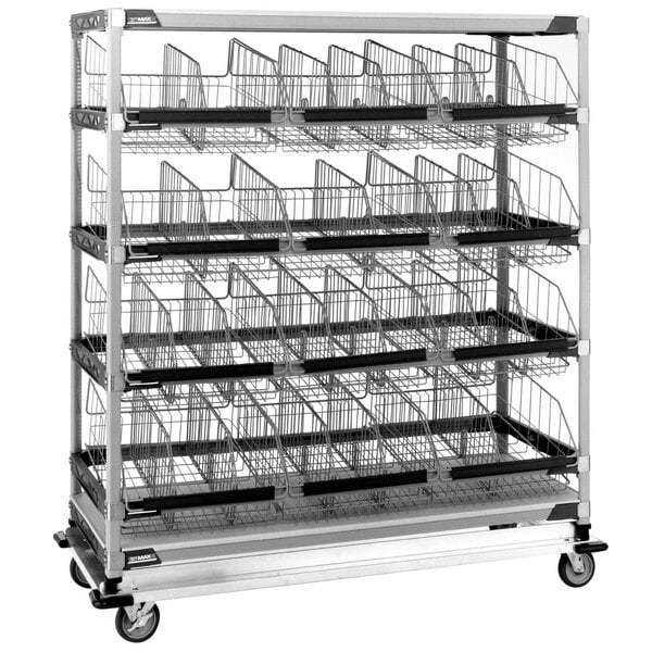 A MetroMax metal cart with baskets on wheels.