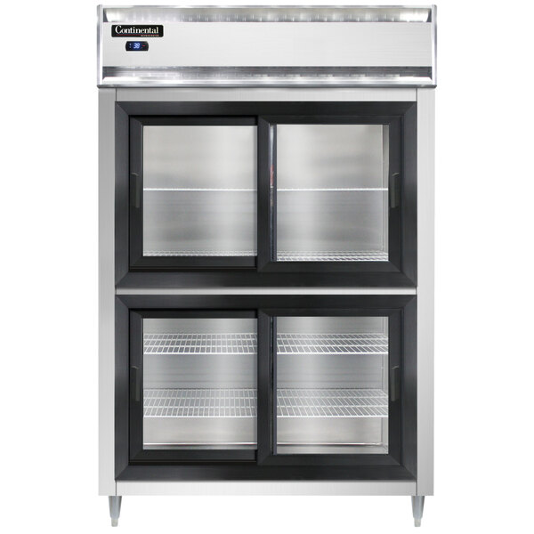 A Continental reach-in refrigerator with glass doors.