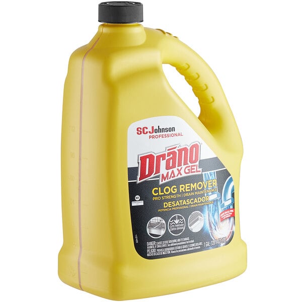 A yellow bottle of SC Johnson Drano Max Gel Clog Remover.