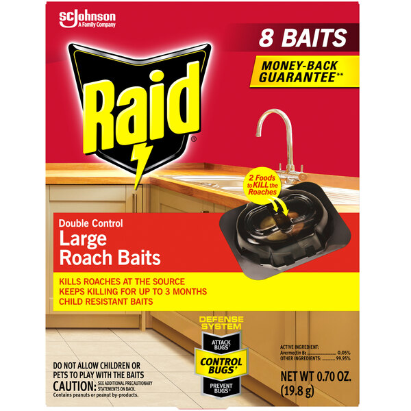 A box of 8 SC Johnson Raid large roach baits.